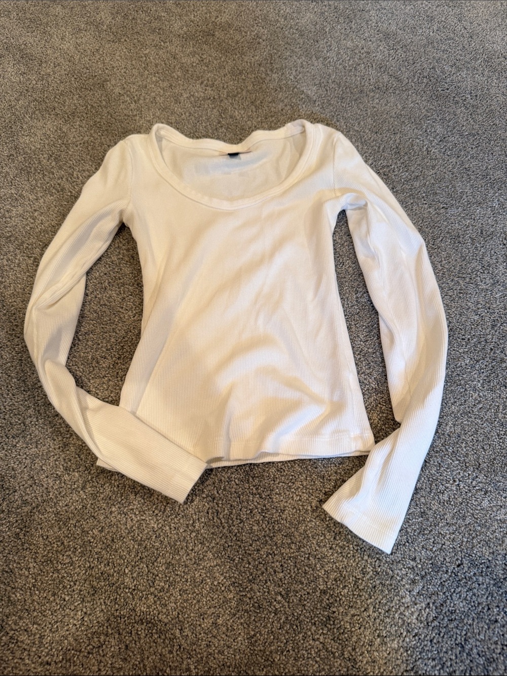 Universal Thread White Ribbed Long-Sleeve Scoop Neck Top